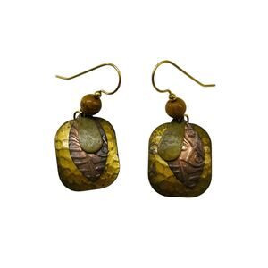 Goldtone Copper Fishhook Earrings Pierced Drop 1.5 Inch Artsy